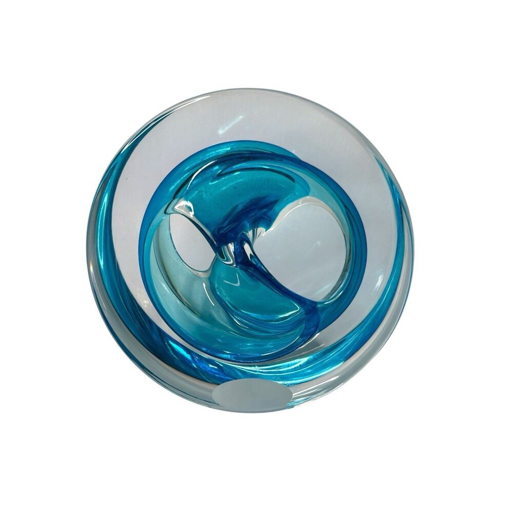 Teign Valley Glass Twist Paperweight Blue Clear Signed "Twist" R. Glass TVG